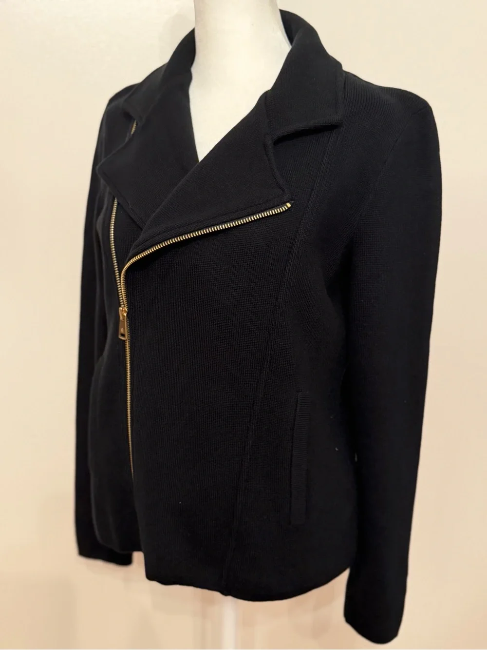 Lauren Ralph Lauren NWT Black Moto Jacket Gold Asymmetric Zip Size Medium